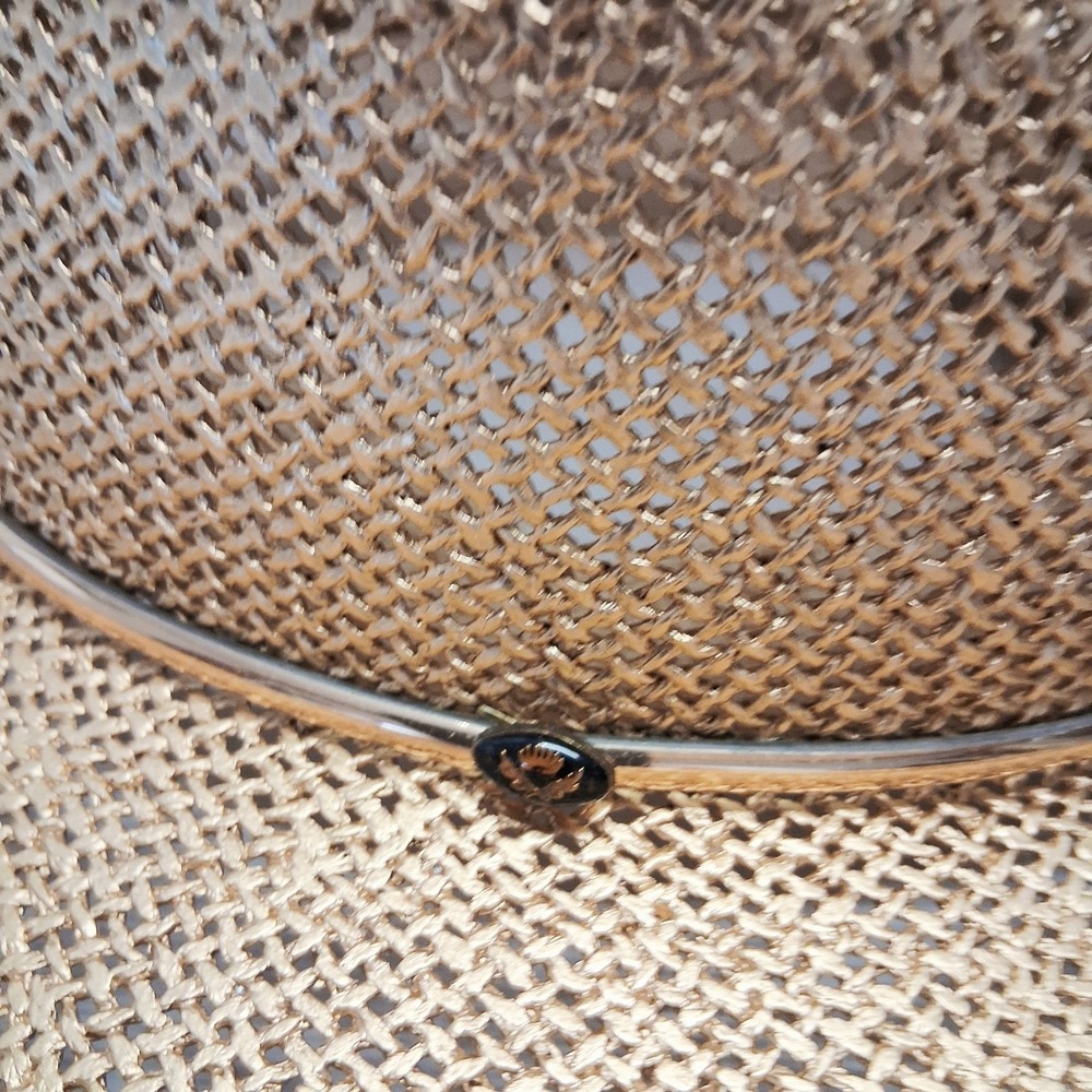 Y2K VTG Straw Boater Hat Gold Stiff Rigid Crown Black Flower Small/Medium EUC - Picture 9 of 12